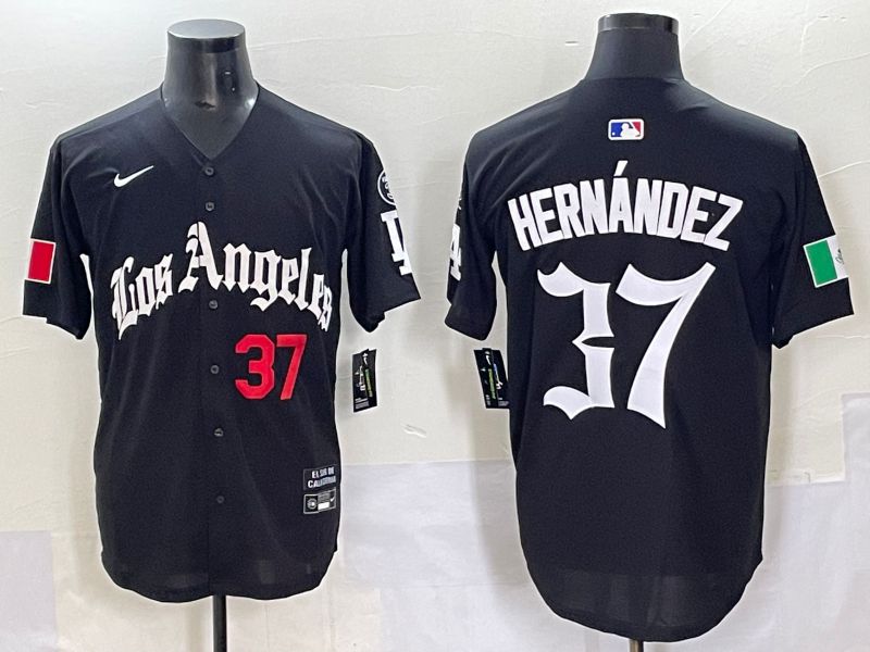 Men 2025 Los Angeles Dodgers #37 Hernandez Black Five generations Joint Name Nike MLB Jersey style 6232
